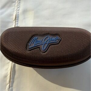 Maui Jim Brown Woven Hard Shell Zippered Sunglasses Case Blue Logo